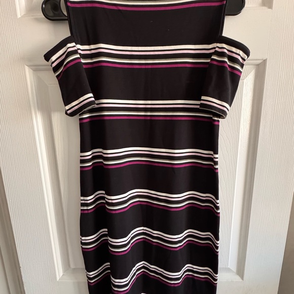 White House Black Market Black and Purple Striped Midi Dres - Picture 4 of 7